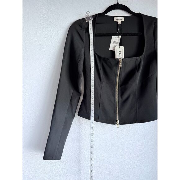 NWT L'AGENCE Paris Ainslee Zip Up Scoop Neck Long Sleeve Top in Black Size 0 - Picture 13 of 16